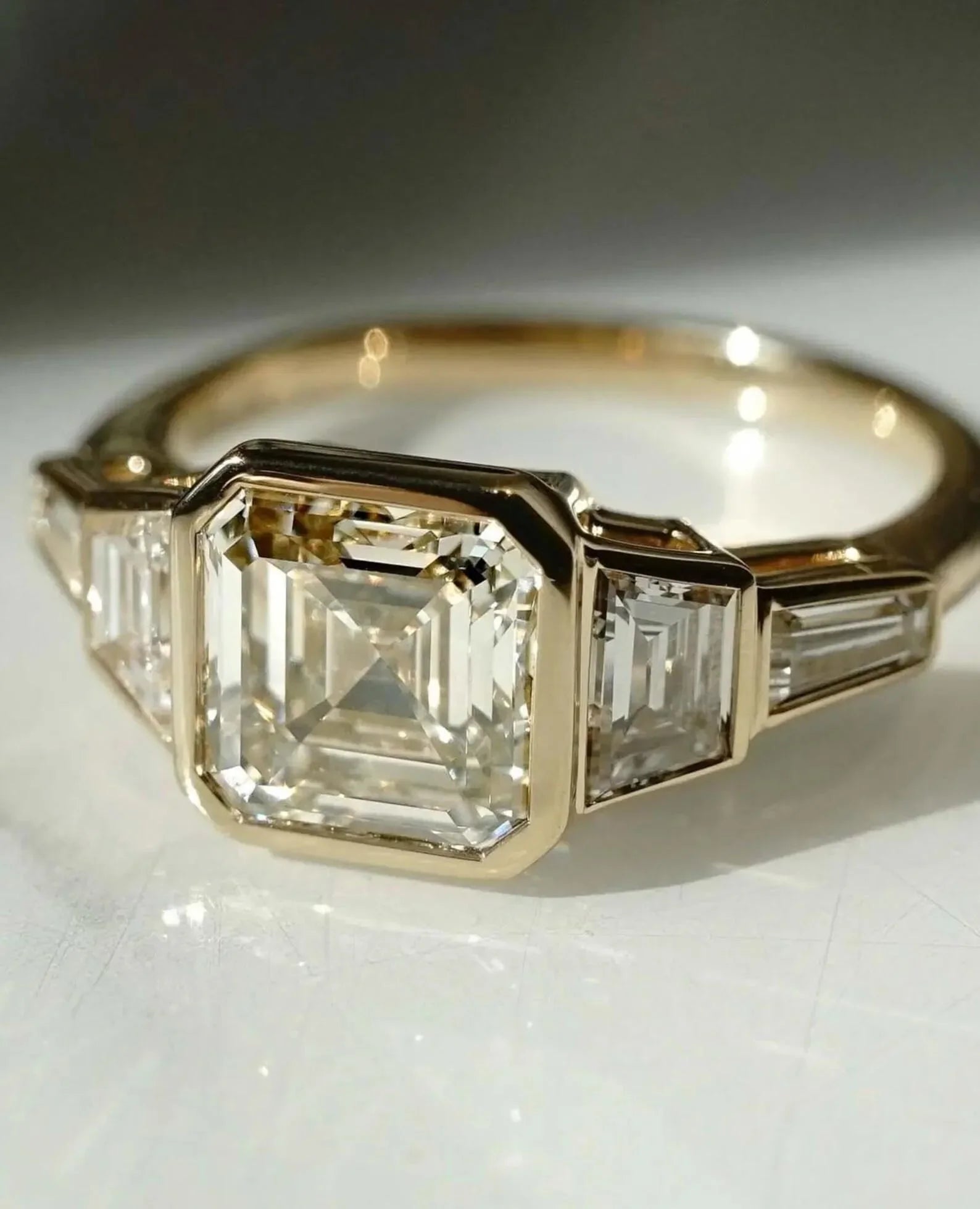 Asscher 3.00 TCW lab grown diamond ring, five stone bezel design, IGI certified engagement ring, minimalist bridal jewelry, wedding ring for women