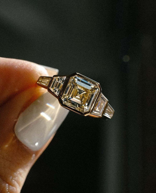 3.00 TCW Asscher Lab Grown Diamond Engagement Ring | Five Stone Bezel Design | IGI Certified 