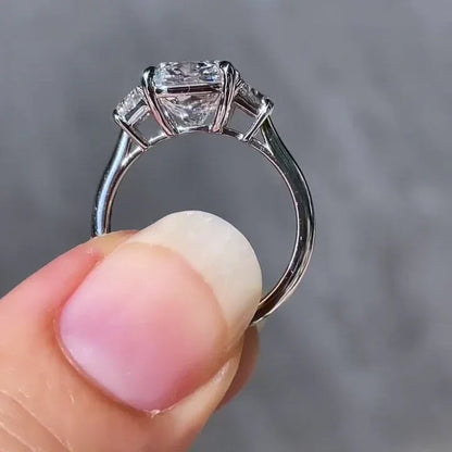 3.00 TCW Cushion Lab Grown Diamond Engagement Ring | Three Stone Trapezoid Side Stones | IGI Certified 