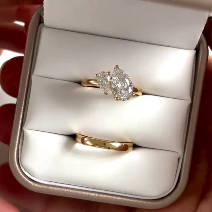 Pear cut double 3.00 TCW lab grown diamond Toi Et Moi ring, IGI certified engagement ring, bridal jewelry, romantic wedding ring for women
