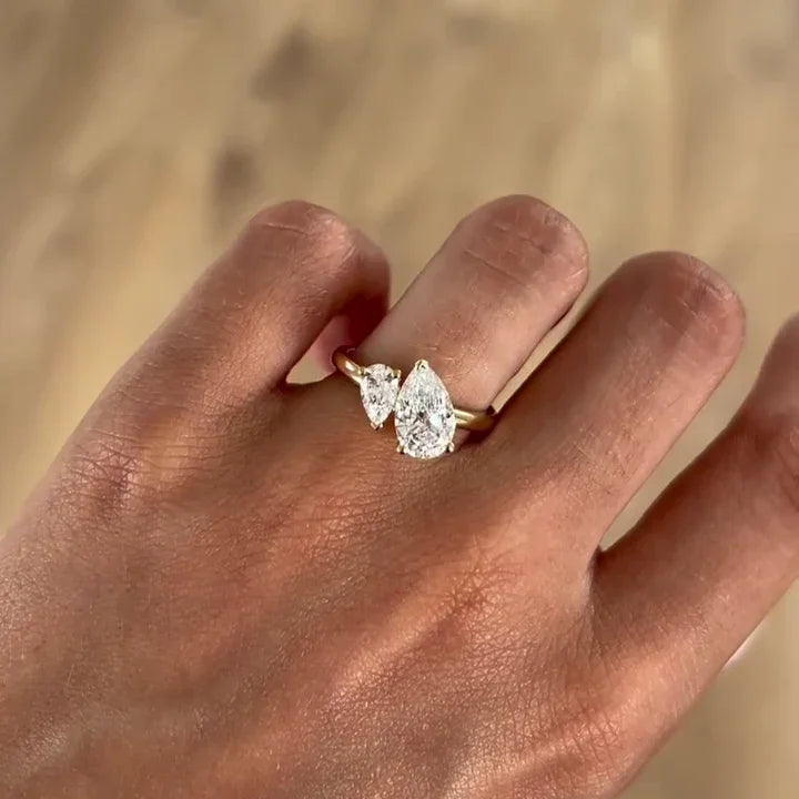 Luxury 3.00 TCW double pear lab grown diamond engagement ring, Toi Et Moi setting, IGI certified, bridal jewelry, anniversary gift ring