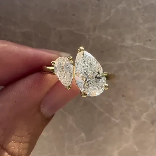 3.00 TCW double pear lab grown diamond engagement ring, Toi Et Moi setting, IGI certified ring, bridal jewelry, luxury wedding ring for her