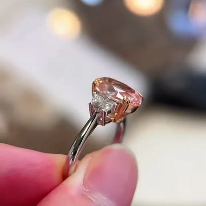 Oval fancy pink 2.50 CT lab grown diamond ring, three stone design, IGI certified engagement ring, bridal jewelry, romantic wedding ring for women