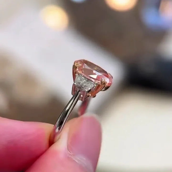 2.50 CT Fancy Pink Oval Lab Grown Diamond Engagement Ring | Three Stone Ring | IGI Certified 