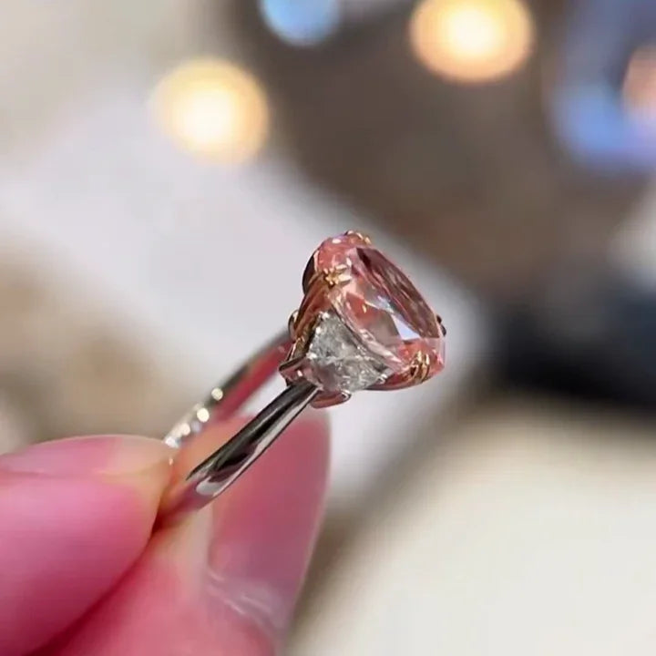 3.00 TCW Fancy Pink Oval Lab Grown Diamond Engagement Ring | Three Stone Ring | IGI Certified 