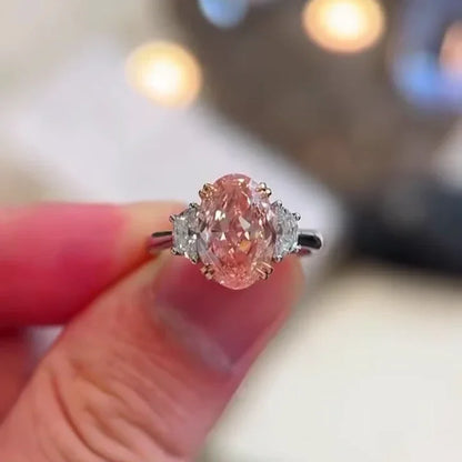 3.00 TCW Fancy Pink Oval Lab Grown Diamond Engagement Ring | Three Stone Ring | IGI Certified 
