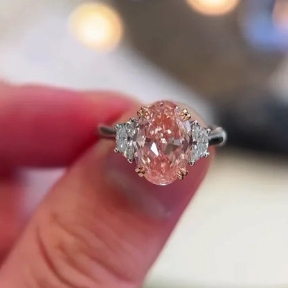 2.50 CT fancy pink oval lab grown diamond engagement ring, three stone setting, IGI certified ring, bridal jewelry, luxury wedding ring for her