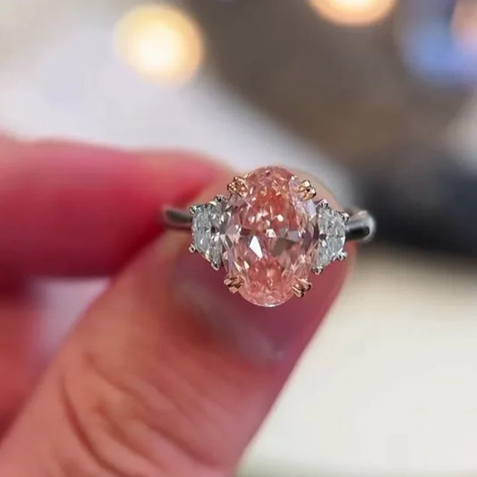 3.00 TCW fancy pink oval lab grown diamond engagement ring, three stone setting, IGI certified ring, bridal jewelry, luxury wedding ring for her