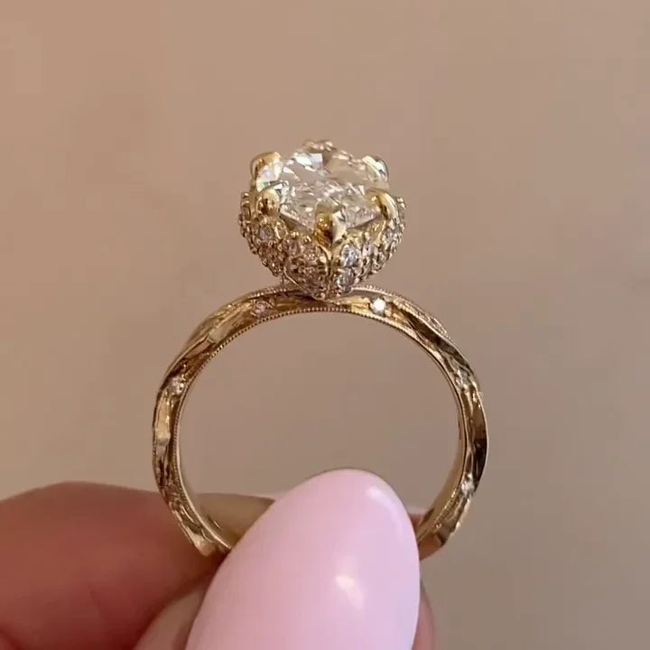 3.00 TCW Marquise Lab Grown Diamond Engagement Ring | Designer Side Stone Ring | IGI Certified 