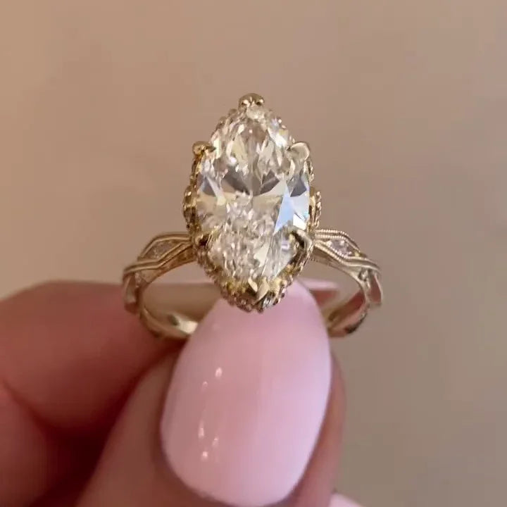 3.00 TCW Marquise Lab Grown Diamond Engagement Ring | Designer Side Stone Ring | IGI Certified 