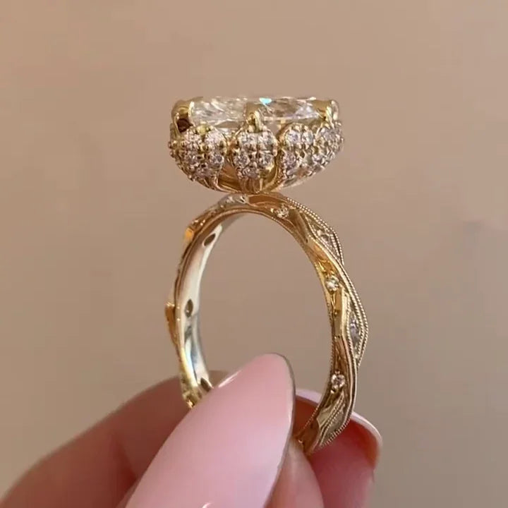 3.00 TCW Marquise Lab Grown Diamond Engagement Ring | Designer Side Stone Ring | IGI Certified 