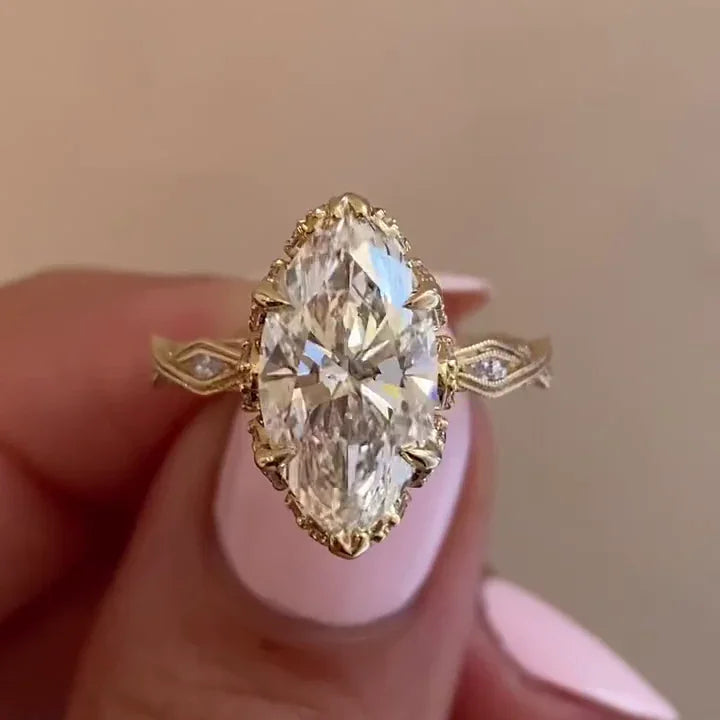 3.00 TCW Marquise Lab Grown Diamond Engagement Ring | IGI Certified | Designer Side Stone Ring