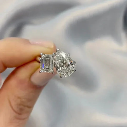 3.00 TCW IGI certified pear emerald lab grown diamond ring, Toi Et Moi engagement ring, bridal jewelry, romantic promise ring for her