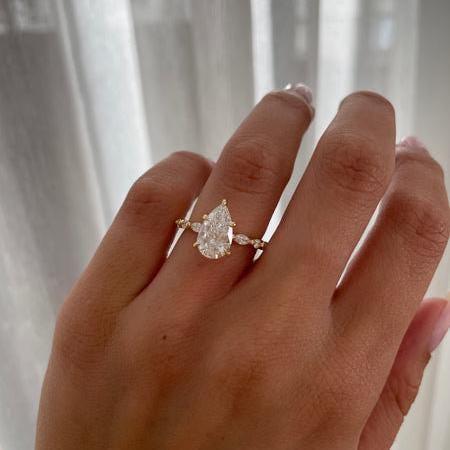 3.00 TCW Pear Lab Grown Diamond Engagement Ring | Accent Stone Ring | IGI Certified 