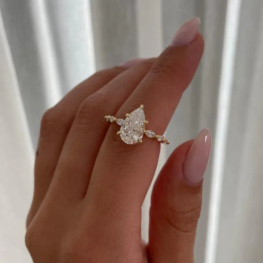 3.00 TCW pear lab grown diamond engagement ring, accent stone design, IGI certified ring, bridal jewelry, luxury wedding ring, promise ring