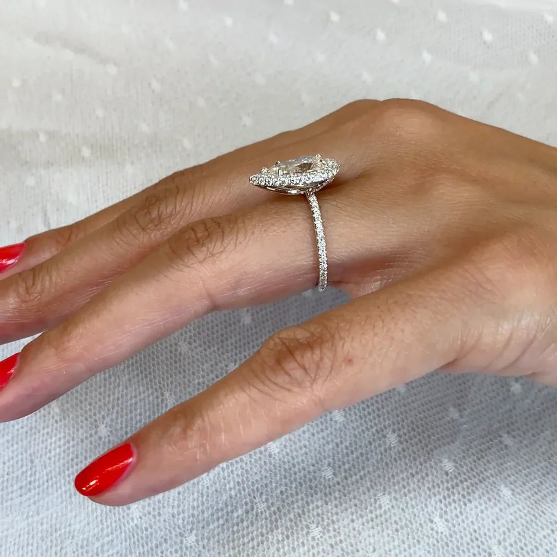 3.00 TCW Pear Lab Grown Diamond Engagement Ring | Classic Halo Ring | IGI Certified 