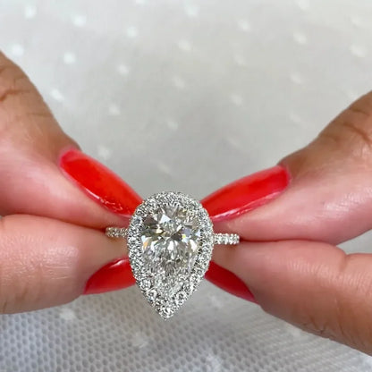 3.00 TCW Pear Lab Grown Diamond Engagement Ring | Classic Halo Ring | IGI Certified 