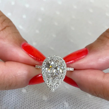 3.00 TCW Pear Lab Grown Diamond Engagement Ring | Classic Halo Ring | IGI Certified 