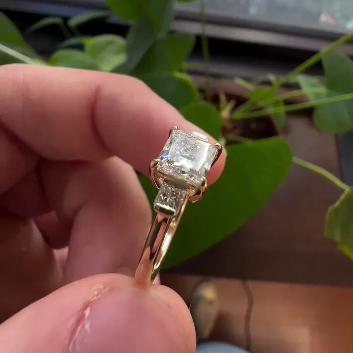 Luxury 3.00 TCW princess cut lab grown diamond three stone ring, IGI certified engagement ring, bridal jewelry, anniversary wedding gift ring