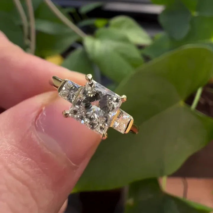 Princess cut 3.00 TCW lab grown diamond three stone ring, IGI certified engagement ring, elegant bridal jewelry, wedding ring gift for her