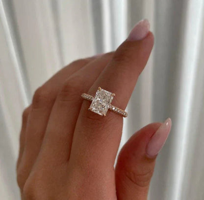 3.00 TCW Radiant Lab Grown Diamond Engagement Ring | Hidden Halo Ring | IGI Certified 