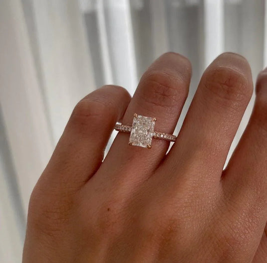 Radiant 3.00 TCW lab grown diamond hidden halo ring, IGI certified engagement ring, elegant bridal jewelry, wedding ring for women, gift for her
