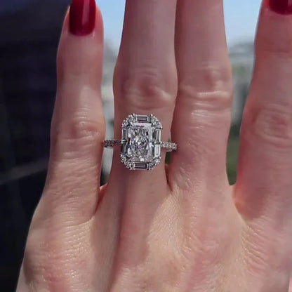 3.00 TCW Radiant Lab Grown Diamond Engagement Ring | Rose Gold Halo Cathedral Ring | IGI Certified 