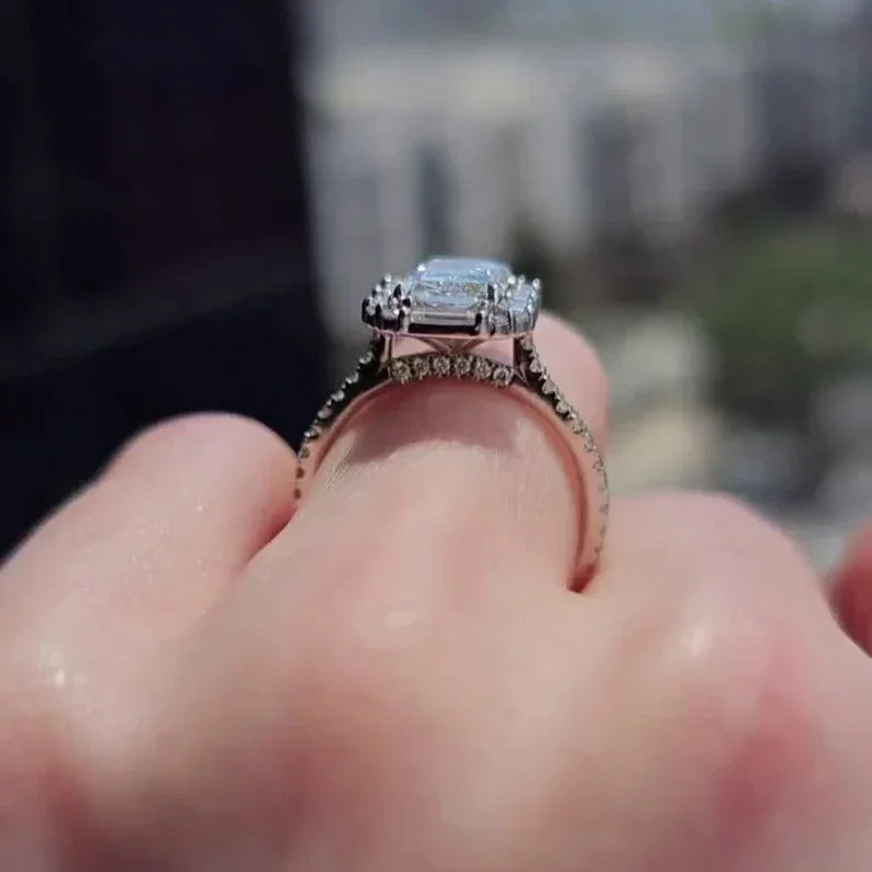 3.00 TCW Radiant Lab Grown Diamond Engagement Ring | Rose Gold Halo Cathedral Ring | IGI Certified 