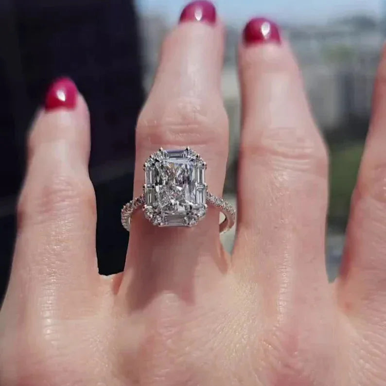 3.00 TCW Radiant Lab Grown Diamond Engagement Ring | Rose Gold Halo Cathedral Ring | IGI Certified 