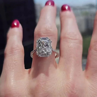 3.00 TCW Radiant Lab Grown Diamond Engagement Ring | Rose Gold Halo Cathedral Ring | IGI Certified 