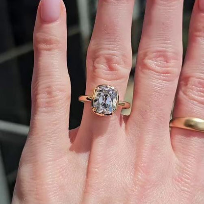3.00ct Cushion Lab Grown Diamond Engagement Ring | Bezel Setting | IGI Certified 