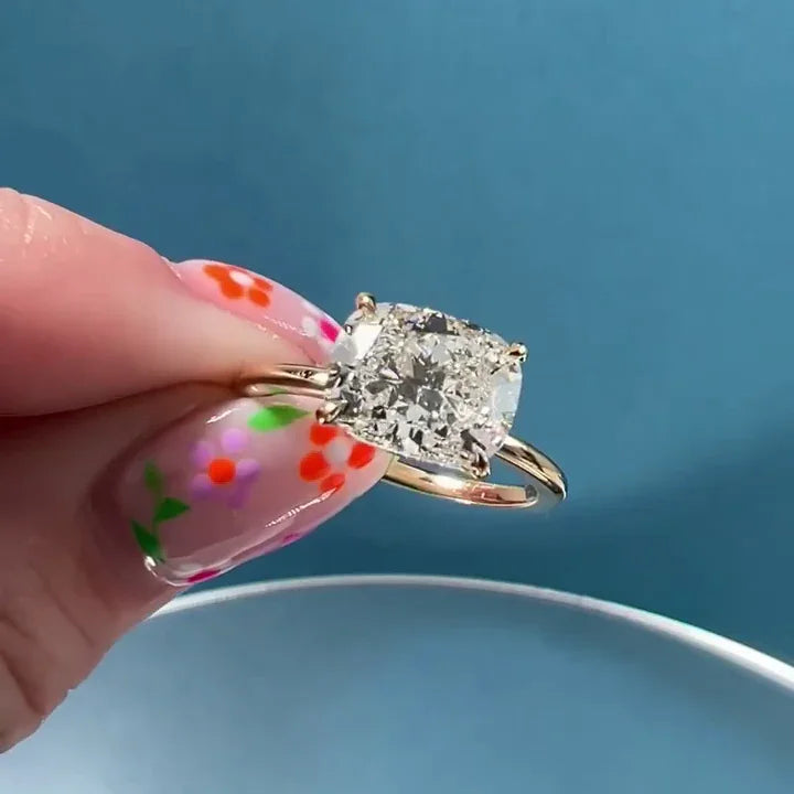 3.00ct Elongated Cushion Lab Grown Diamond Engagement Ring | East West Setting | IGI Certified 
