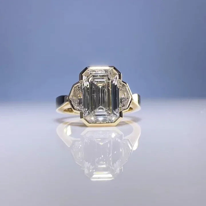 3.00ct Emerald Lab Grown Diamond Engagement Ring | East-West Bezel Setting | IGI Certified