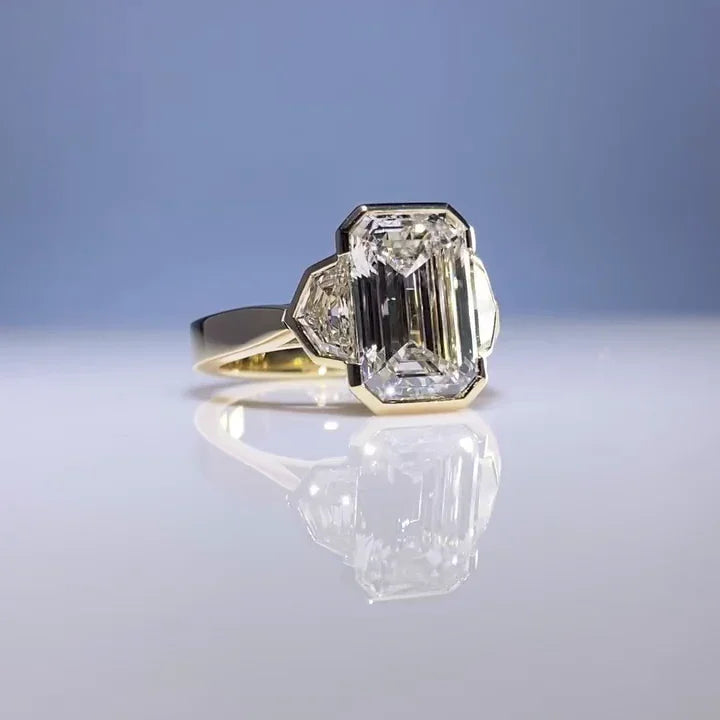 3.00ct Emerald Lab Grown Diamond Engagement Ring | East-West Bezel Setting | IGI Certified 