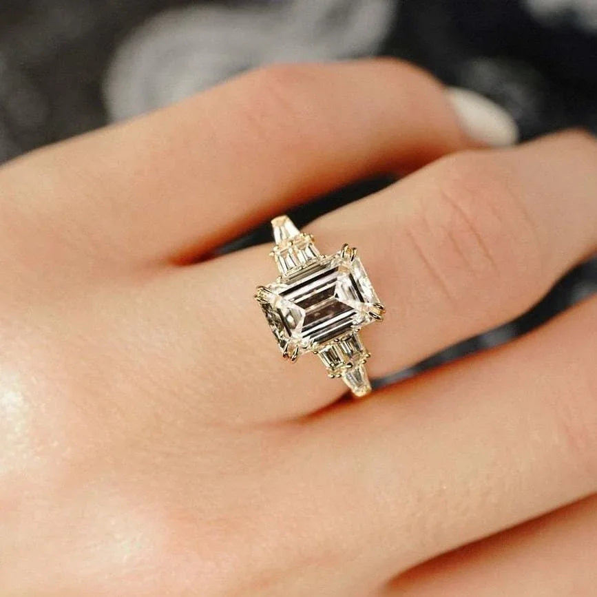3.00ct IGI certified emerald lab grown diamond engagement ring, east west chunky band, modern bridal jewelry, promise ring, wedding ring women