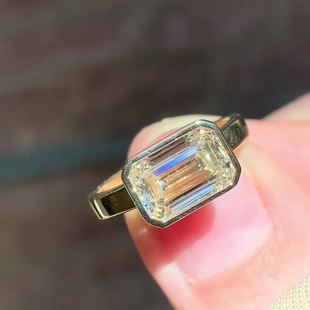 3.00ct Emerald Lab Grown Diamond Engagement Ring | East West Chunky Band Setting | IGI Certified 