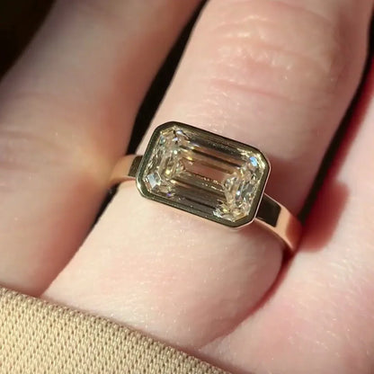 3.00ct Emerald Lab Grown Diamond Engagement Ring | East West Chunky Band Setting | IGI Certified 