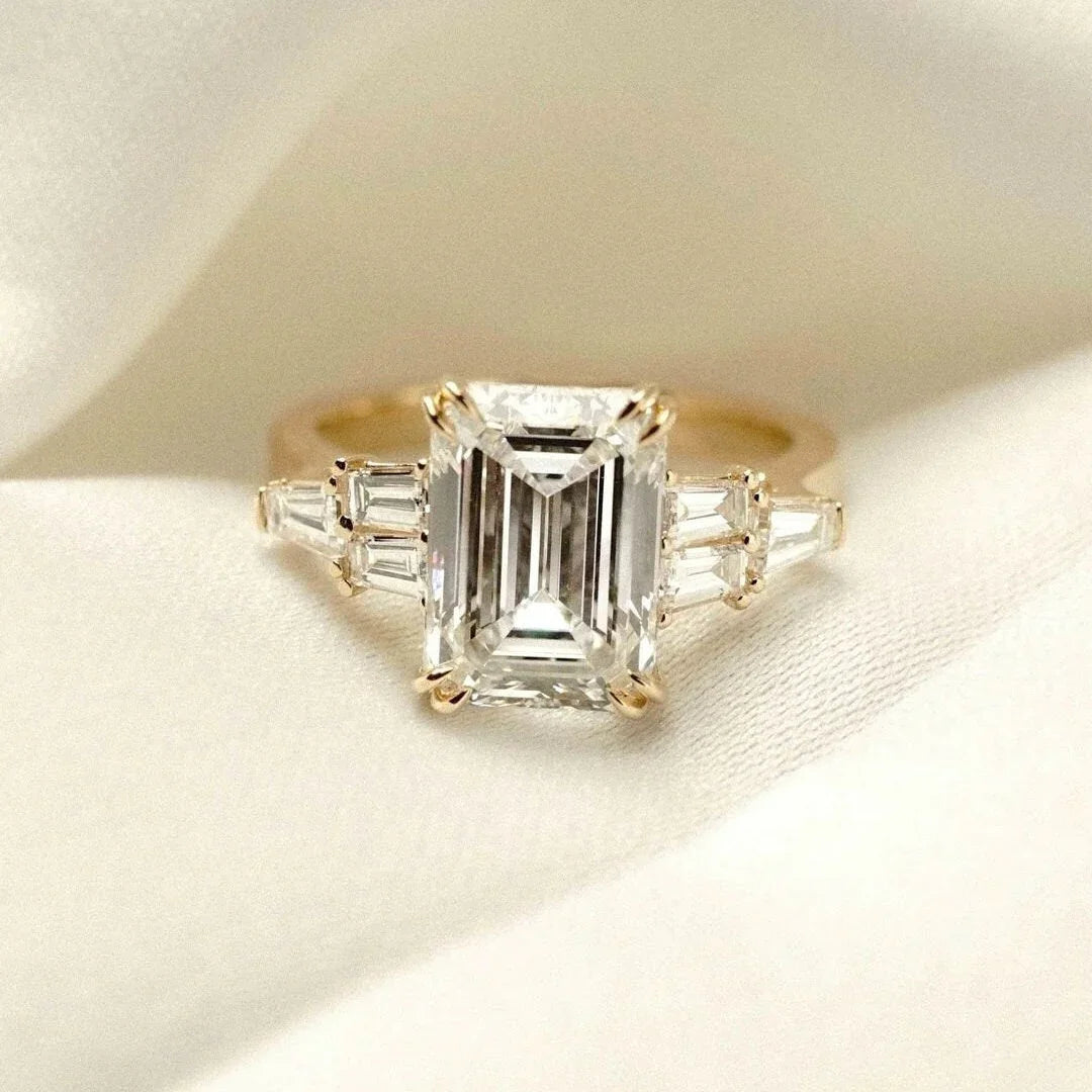 3.00ct Emerald Lab Grown Diamond Engagement Ring | East West Chunky Band Setting | IGI Certified 