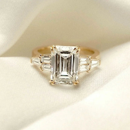3.00ct Emerald Lab Grown Diamond Engagement Ring | East West Chunky Band Setting | IGI Certified 