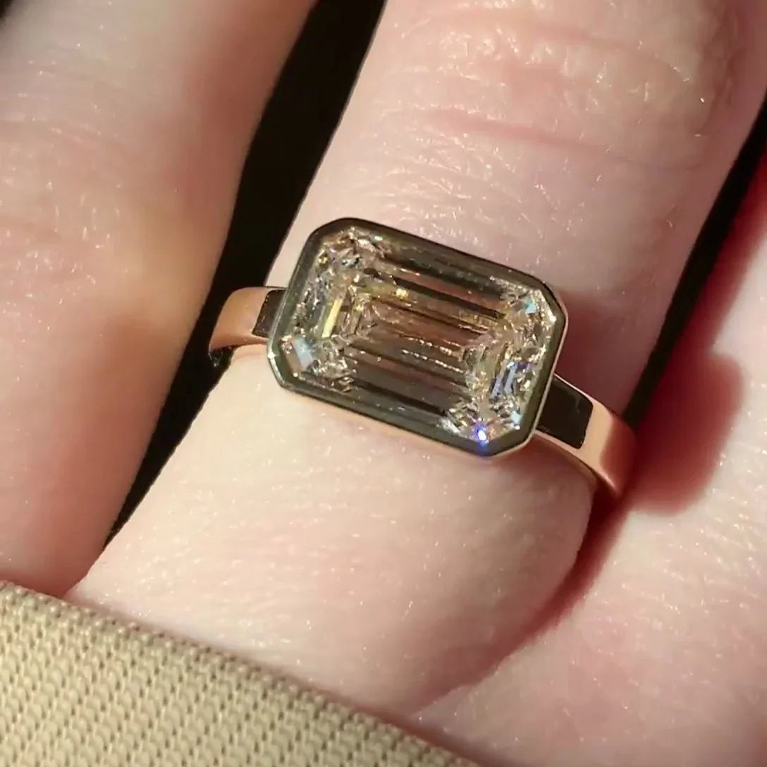 Emerald 3.00ct lab grown diamond ring, east west chunky band engagement ring, IGI certified, elegant bridal jewelry, luxury wedding ring gift