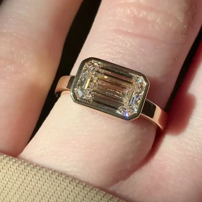 Emerald 3.00ct lab grown diamond ring, east west chunky band engagement ring, IGI certified, elegant bridal jewelry, luxury wedding ring gift