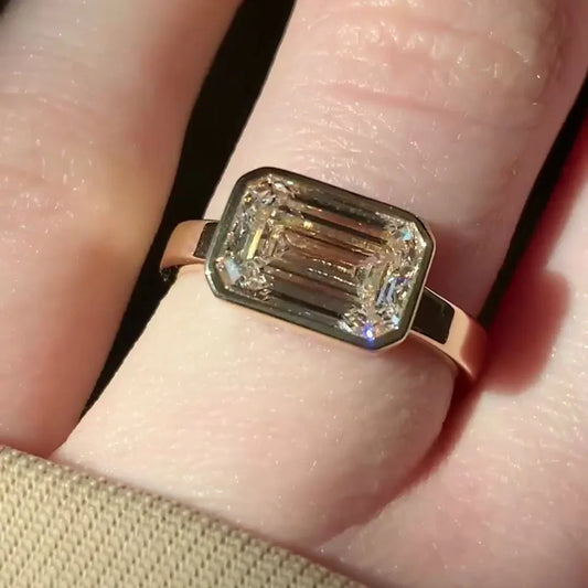 Emerald 3.00ct lab grown diamond ring, east west chunky band engagement ring, IGI certified, elegant bridal jewelry, luxury wedding ring gift