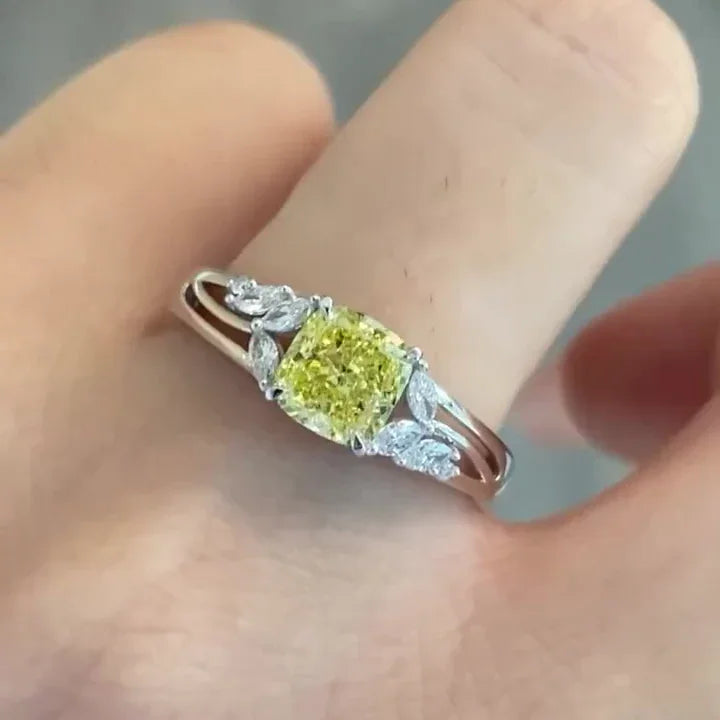 3.00ct IGI certified fancy yellow cushion lab grown diamond engagement ring, split shank setting, bridal jewelry, elegant wedding ring for women