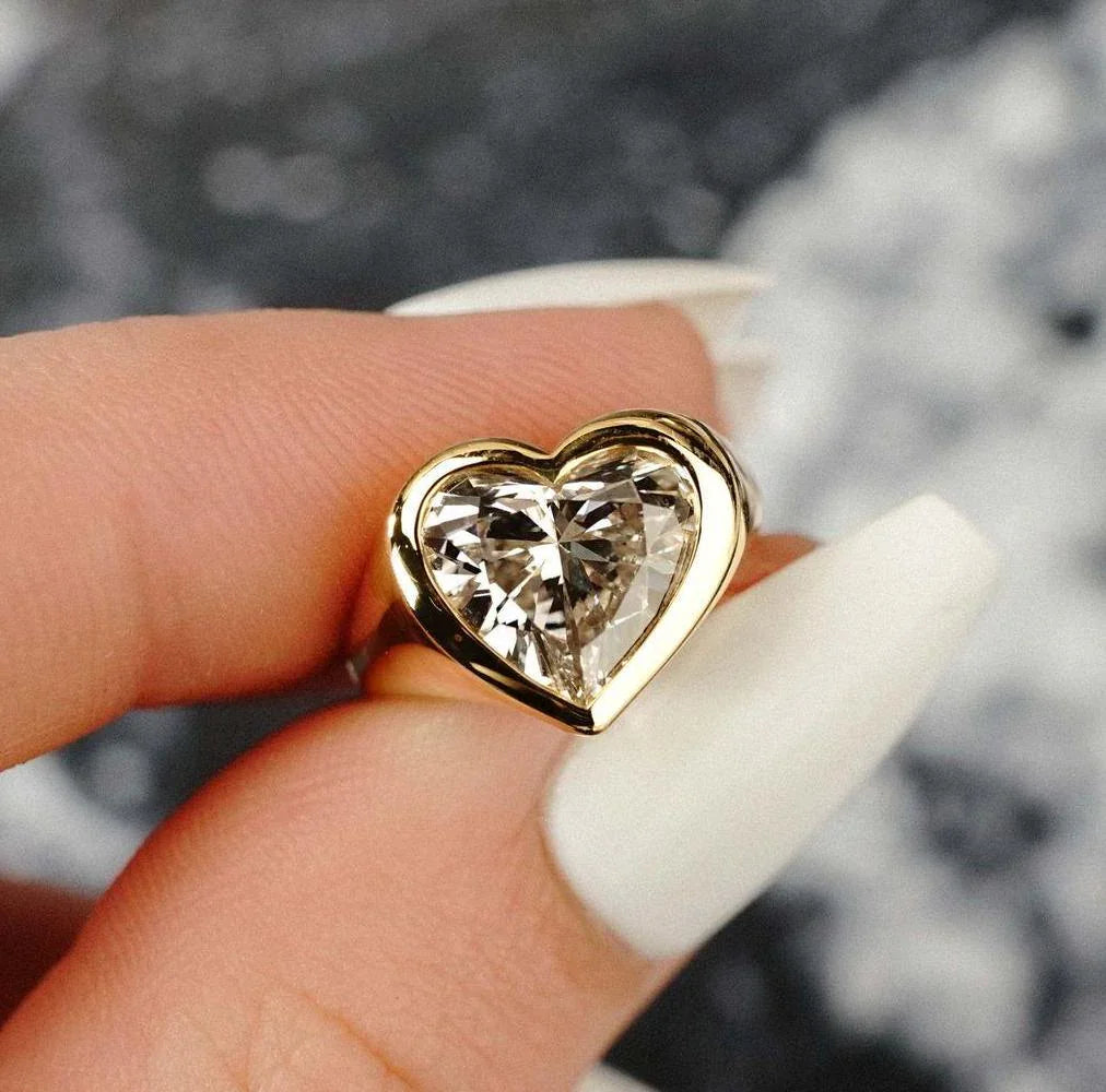 3.00ct heart lab grown diamond engagement ring, solitaire bezel setting, IGI certified ring, bridal jewelry, romantic wedding ring for her