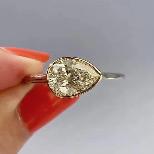 3.00ct Pear Fancy Yellow Lab Grown Diamond Engagement Ring | East West Bezel Setting | IGI Certified 