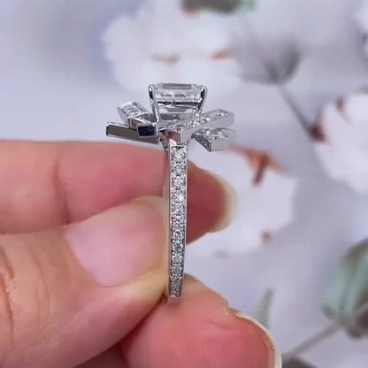 3.00 TCW Emerald Cut Lab Grown Diamond Engagement Ring Halo Pavé Channel Setting IGI Certified 14K 18K Gold Bridal Wedding Luxury Ring Jewelry