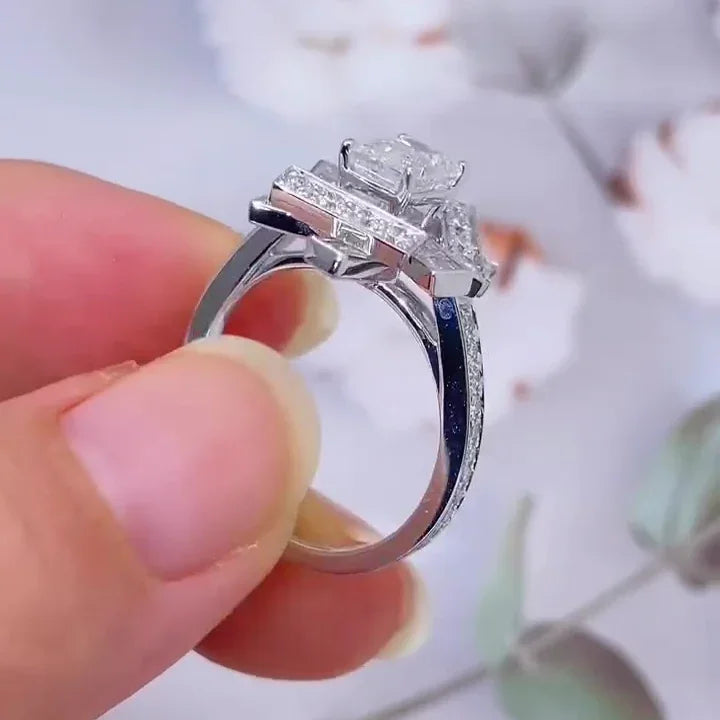 3.00 TCW Emerald Lab Grown Diamond Halo Engagement Ring, Channel Pavé Setting IGI Certified 14K/18K Gold Luxury Bridal Wedding Jewelry Ring Design