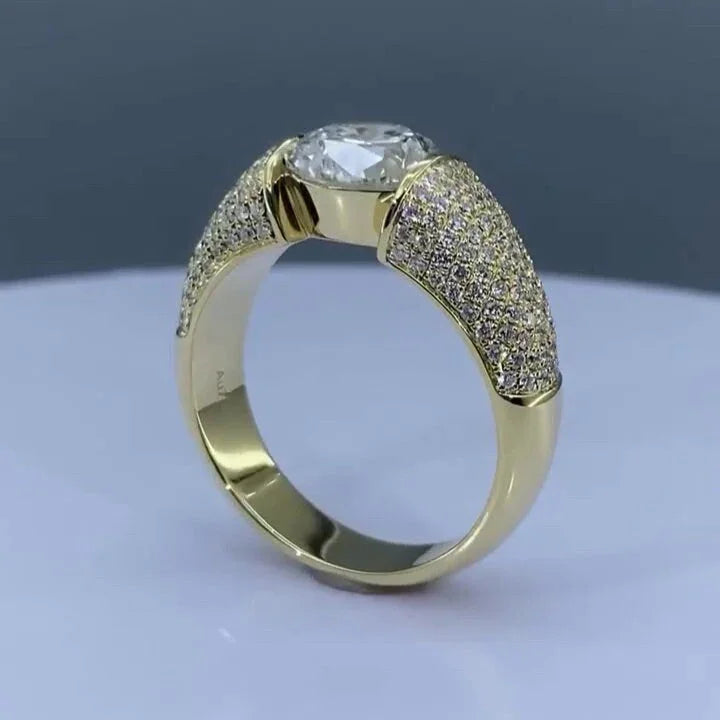3.00 TCW Round Lab Grown Diamond Men's Engagement Ring Tension Pave Setting IGI Certified Gold Bridal Wedding Ring Emerald Alternative Style Luxury