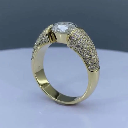 3.00 TCW Round Lab Grown Diamond Men's Engagement Ring Tension Pave Setting IGI Certified Gold Bridal Wedding Ring Emerald Alternative Style Luxury