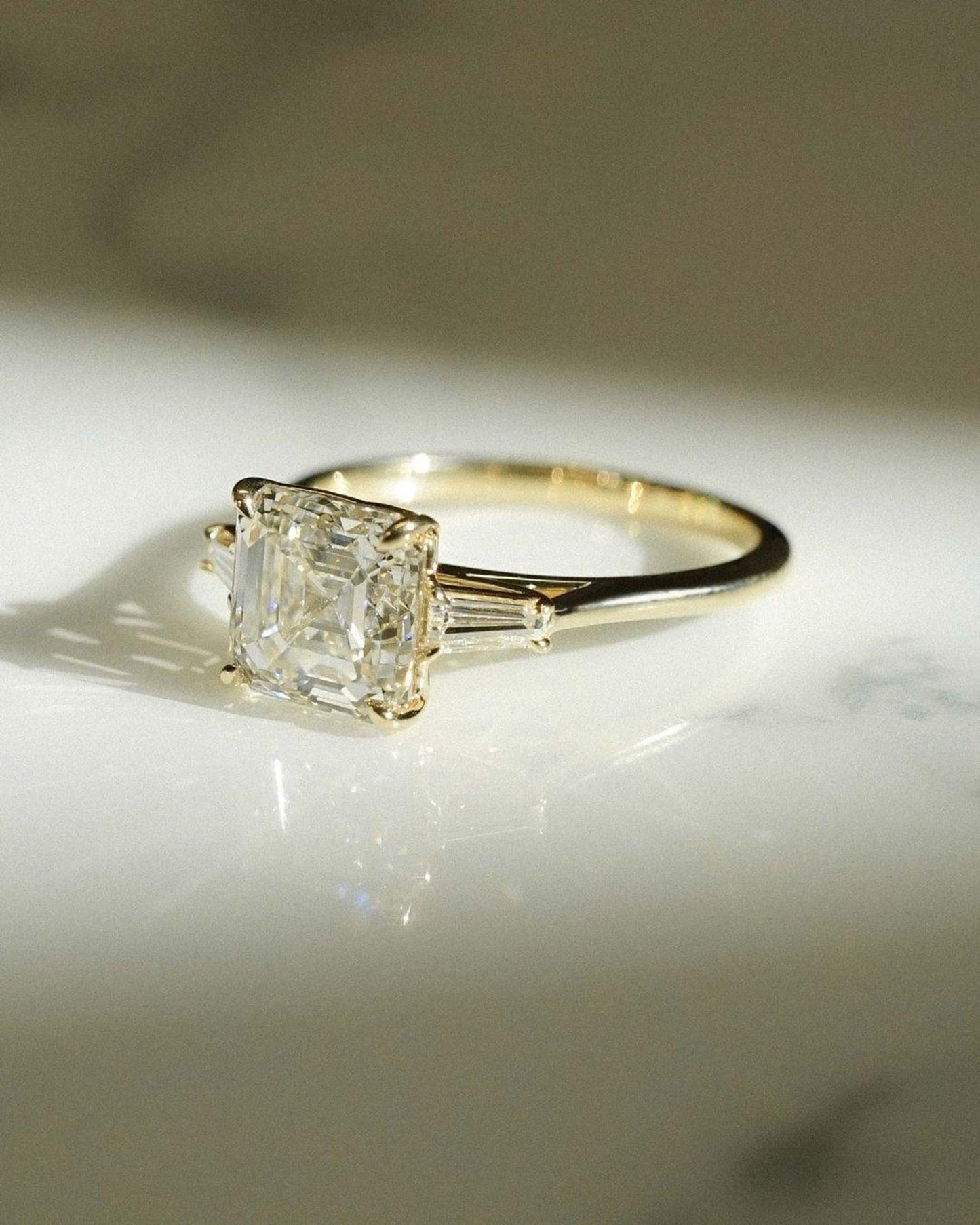 3.09 TCW Asscher Lab Grown Diamond Engagement Ring | Baguette Accent Solitaire Design | IGI Certified 